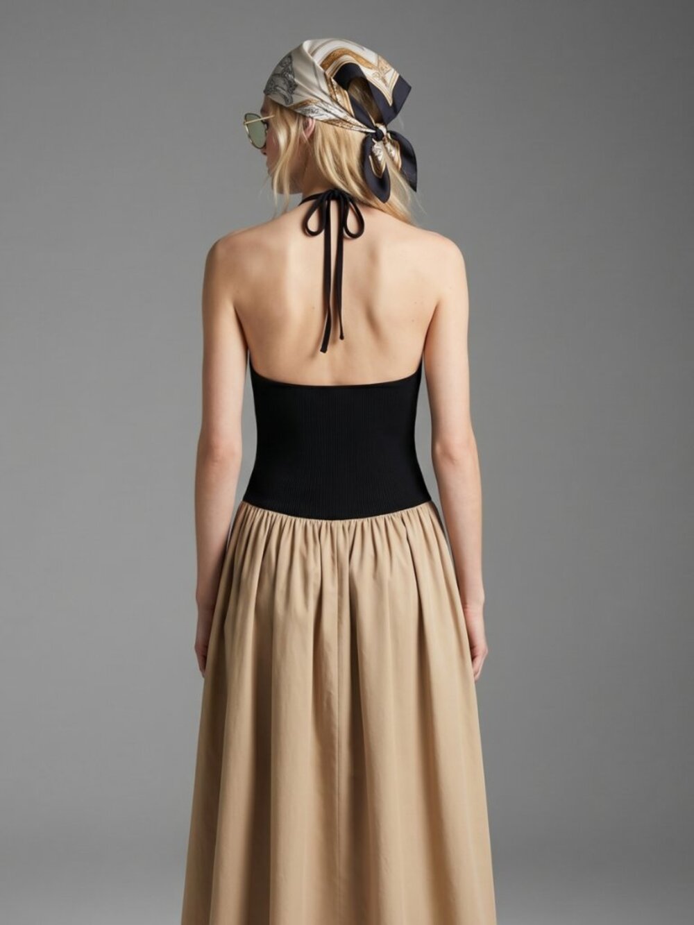 Anthropologie Maeve Black Beige Halter Maxi Dress Size M - Picture 2 of 12